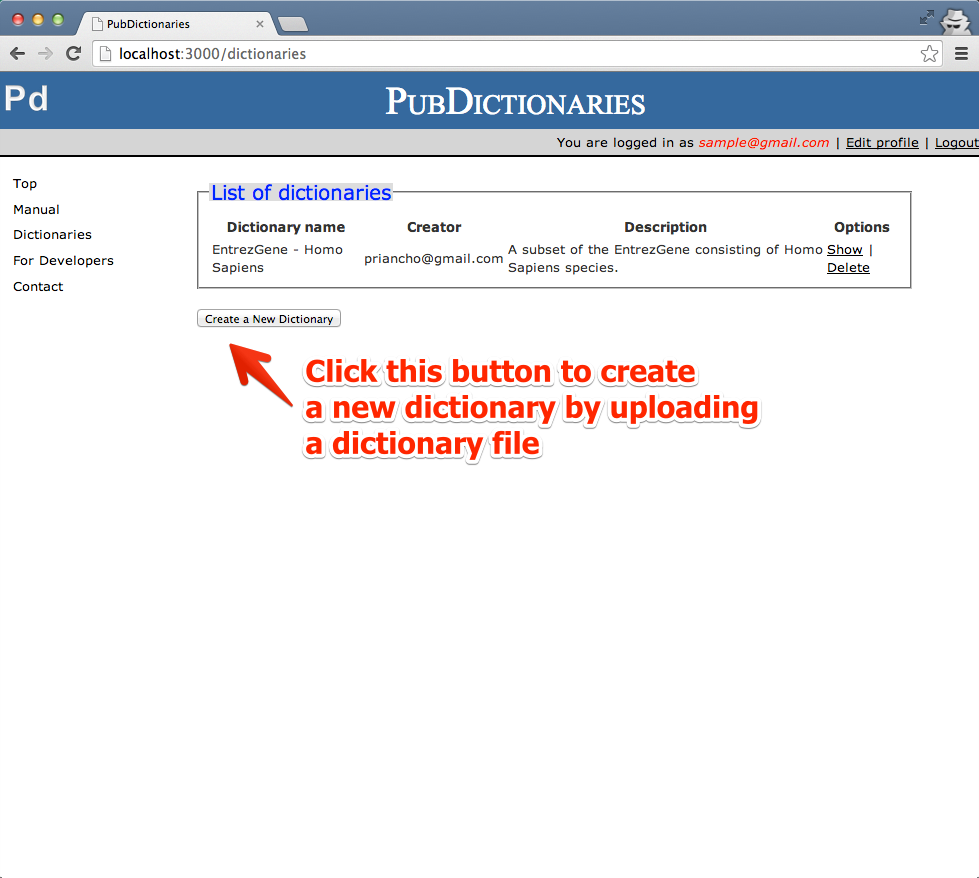 04 - Click <i>Create a new dictionary</i> button to create a new dictionary.