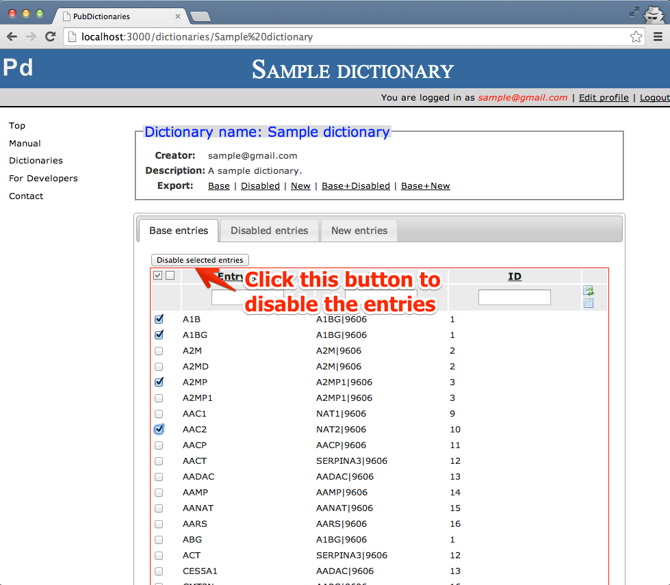 02 - Click <i>Disable selected entries</i> buttion.