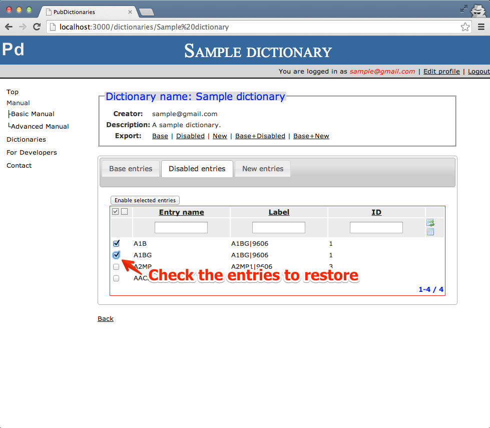 01 - Check the entries to restore.