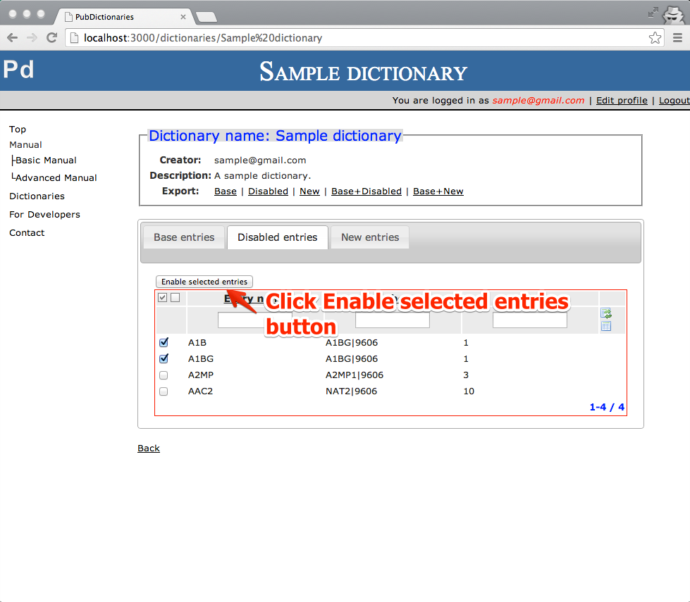 02 - Click <i>Enable selected entries</i> buttion.